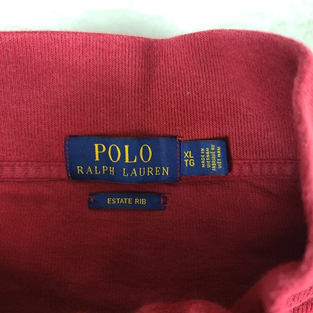 Polo Ralph Lauren Sweater Mens XL Red Estate Rib Quarter Zip‎ Sweatshirt *